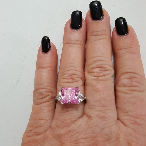 Pink Zirconia‎ & WhiteTopaz Sterling Silver Ring - Picture 3 of 4